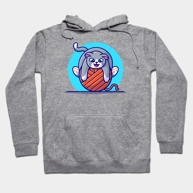 Cute Cat Playing Yarn Ball Cartoon Vector Icon Illustration Hoodie by Catalyst Labs